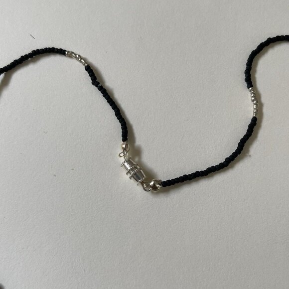 Handmade Necklace Silver Tone Sea Horse Black Bead Dainty Nautical Beach Womens - Picture 3 of 4